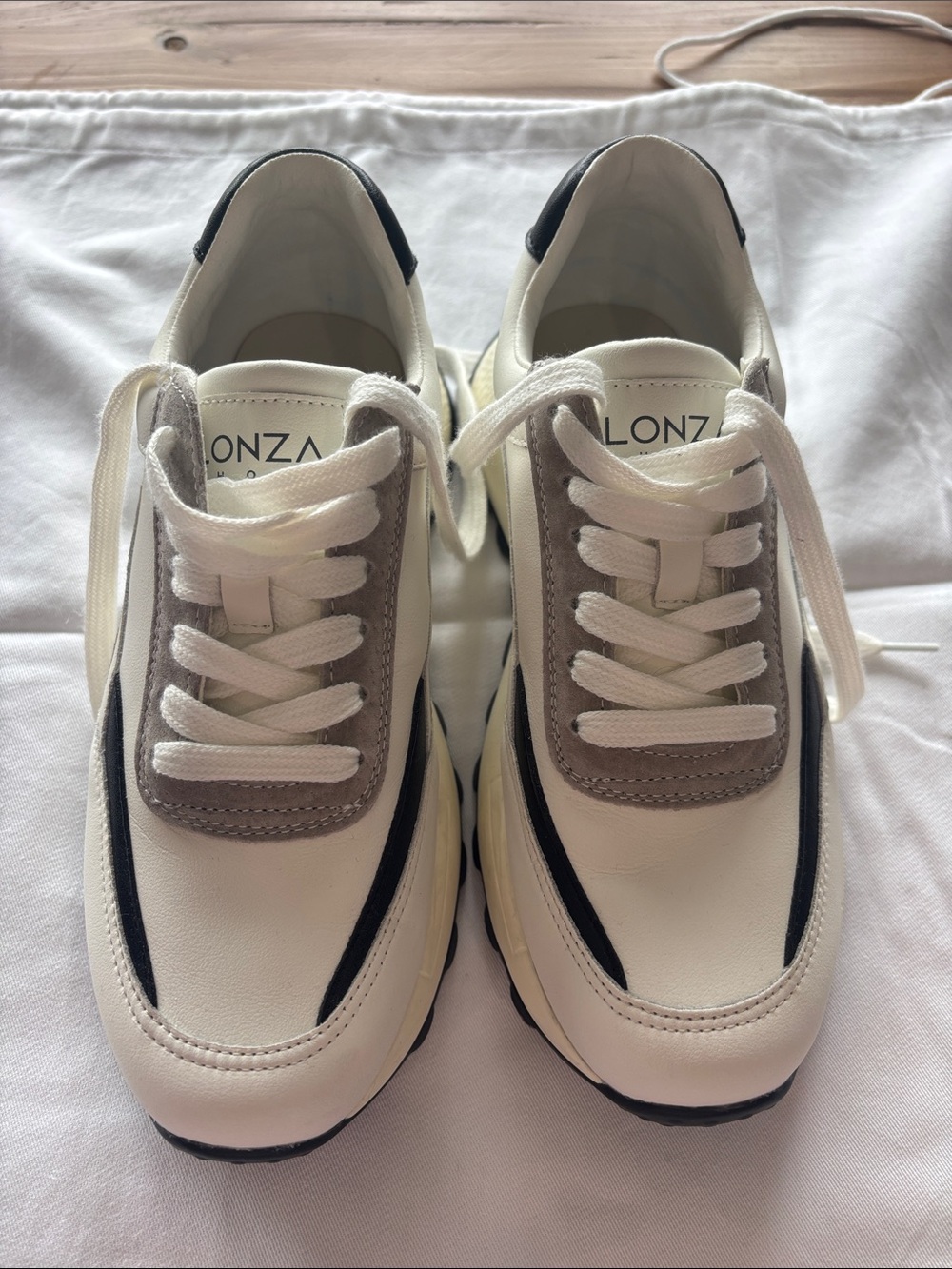 White & Black Women's Leather Sneakers